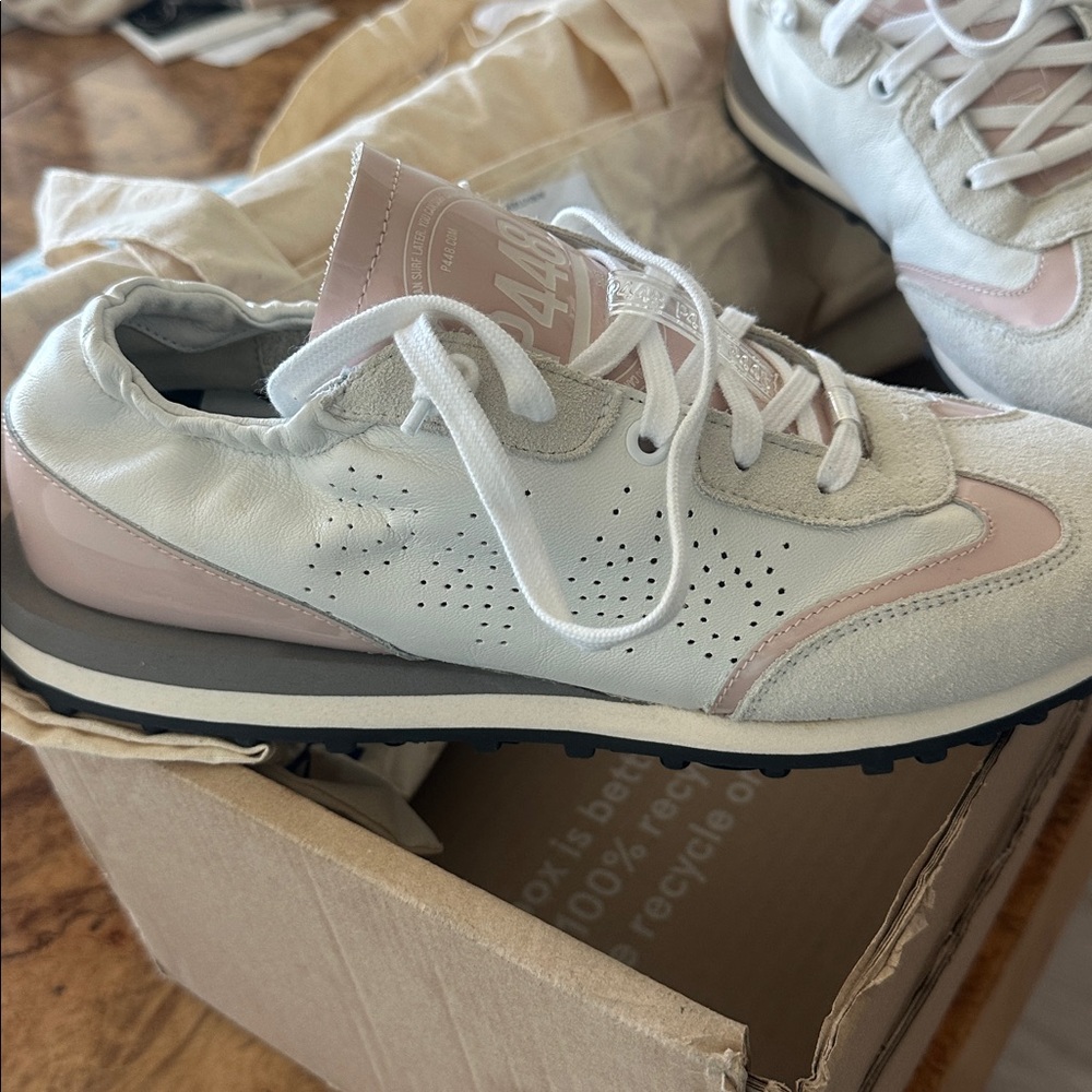 Kelli leather sneaker in white and patent pink - Picture 9 of 11